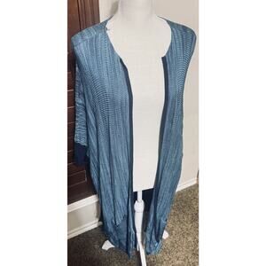 Marla Wynne Kimono Cardigan knit sweater Teal sz 1X/XL Long Duster pockets
